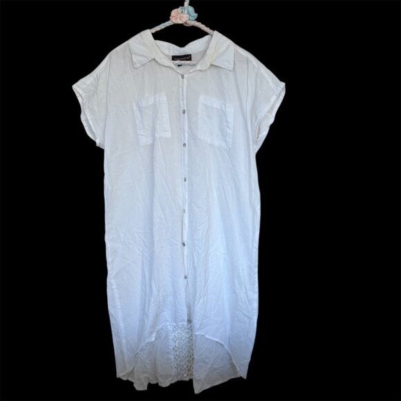 Club Z White Button Up Shirt Dress Cover Up M Embroidery Crochet Beachy Coastal - Picture 4 of 10